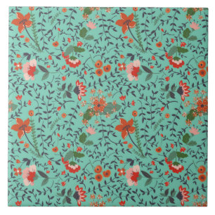 Carreau Motif floral bleu et rose de jolie rouille