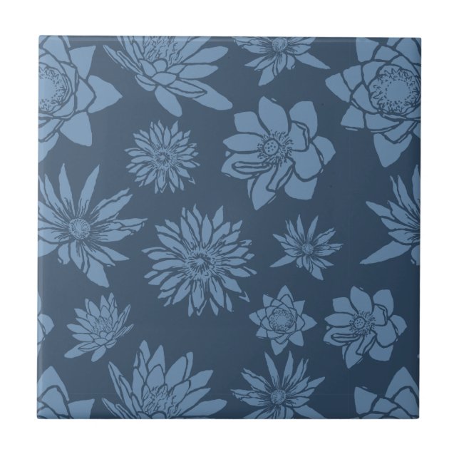 Carreau Motif floral bleu foncé décoratif (Devant)