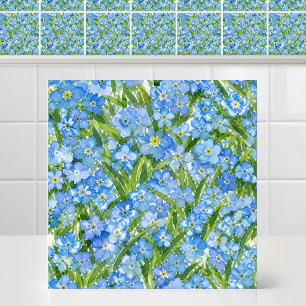 Carreau Motif floral bleu myosotis à l'aquarelle