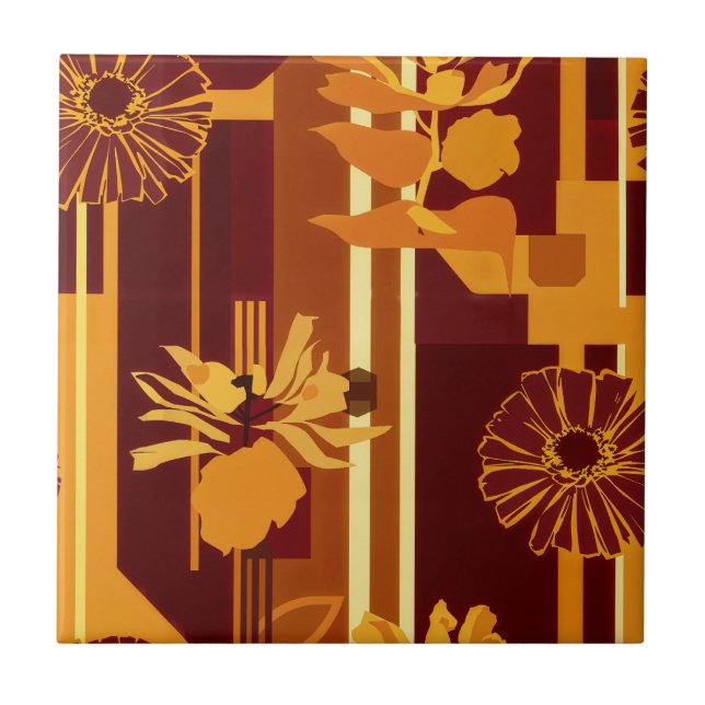 Carreau Motif floral botanique tons de terre (Devant)