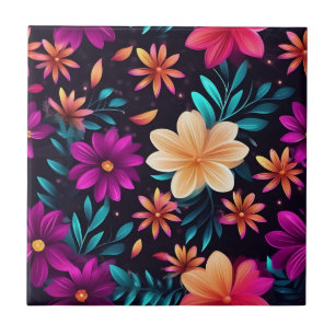 Carreau Motif floral brillant avec pétales de néon