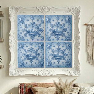 Carreau Motif floral champêtre rustique bleu poussiéreux t