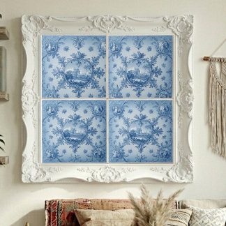 Carreau Motif floral champêtre rustique bleu poussiéreux t