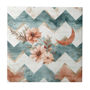 Carreau Motif Floral Chevron Lune Rustique