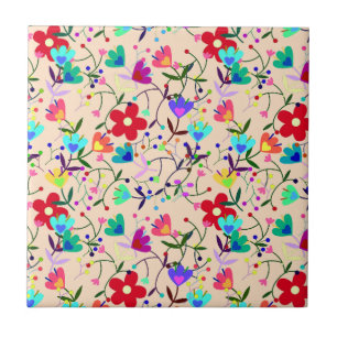 Carreau Motif floral coloré sur fond beige