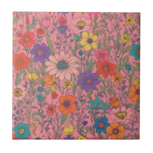 Carreau Motif floral coloré sur rose
