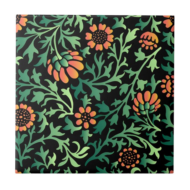 Carreau Motif floral complexe avec feuilles vertes (Devant)