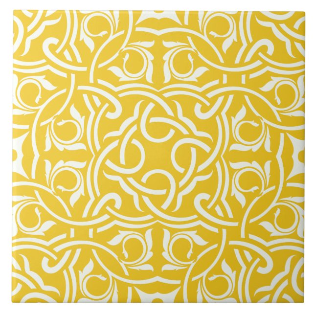 Carreau Motif floral complexe élégant jaune et blanc (Devant)