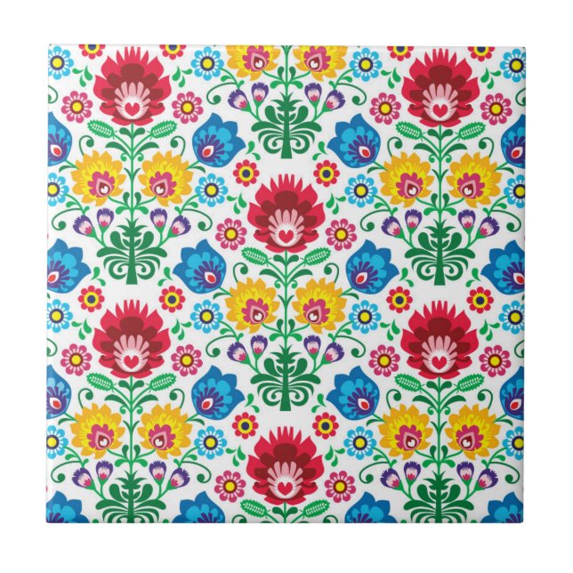 Carreau Motif floral d'art populaire de coeur (Devant)