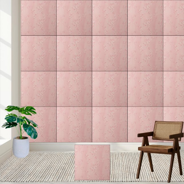 Carreau Motif floral de fleurs de cerisier rose (Pink Cherry Blossom Floral Pattern Ceramic Tile)