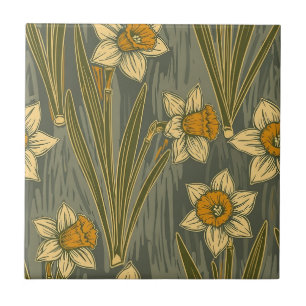 Carreau Motif floral de jonquille jaune blanc minimaliste