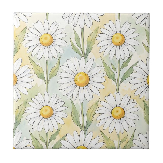 Carreau Motif floral de marguerite blanche joyeuse (Devant)