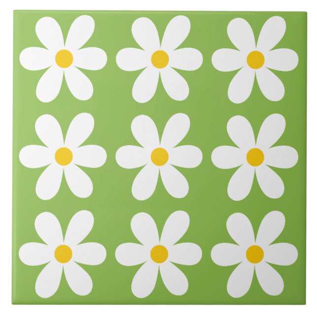 Carreau Motif floral de marguerite rétro vert (Devant)