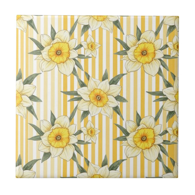 Carreau Motif floral de narcisse rayé (2) (Devant)
