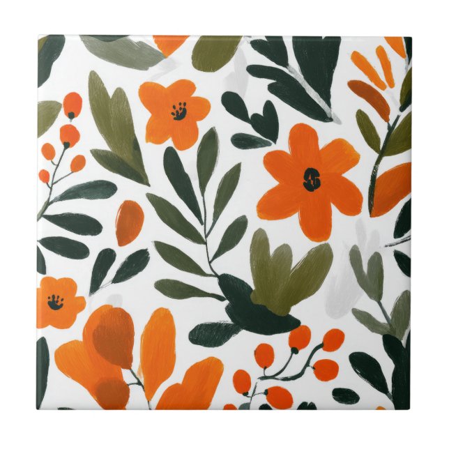Carreau Motif floral de printemps Fleurs orange délicates  (Devant)