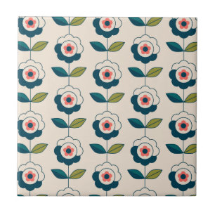 Carreau Motif floral de rétro turquoise