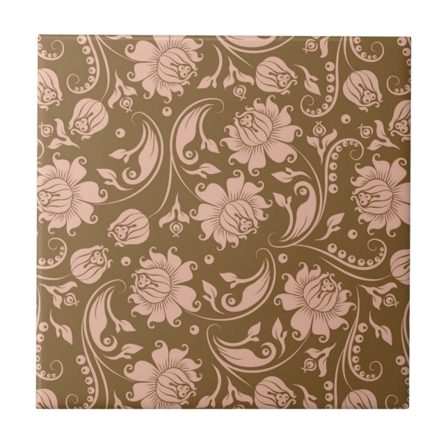 Carreau Motif floral de rose et de brun (Devant)