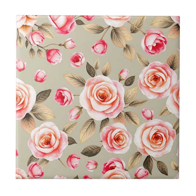 Carreau Motif floral de rose rose romantique (Devant)