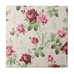 Carreau Motif floral de roses rouges et roses vintage joli