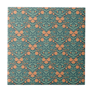 Carreau Motif floral de style Art nouveau orange semblable