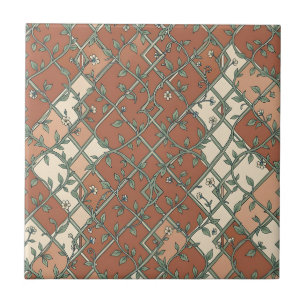 Carreau Motif floral de vigne à treillis vintage en terre