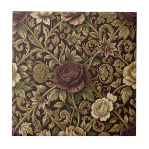 Carreau Motif floral de vigne en rose doré de Bourgogne de