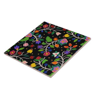 Carreau Motif floral des forêts Ojibwe des Amérindiens
