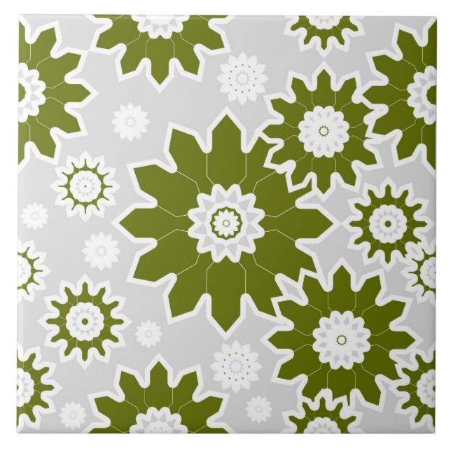 Carreau Motif floral, design moderne, vert olive, blanc (Devant)