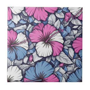 Carreau Motif floral d'Hibiscus Bleu Élégant (1)