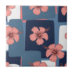 Carreau Motif floral d'hibiscus bleu élégant (11)