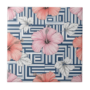 Carreau Motif floral d'hibiscus bleu élégant (12)