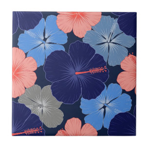 Carreau Motif floral d'hibiscus bleu élégant (13)