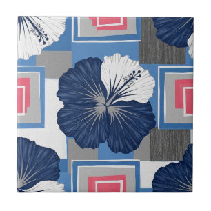 Carreau Motif floral d'hibiscus bleu élégant (4)