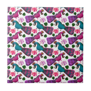 Carreau Motif floral d'oiseau mignon Oiseaux colorés