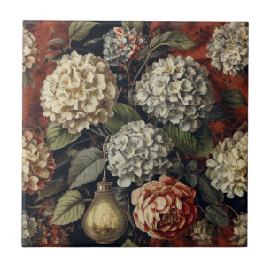 Carreau Motif floral élégant vintage d'hortensia