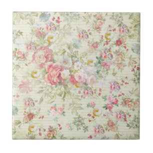 Carreau Motif floral en pastel rose vintage élégant