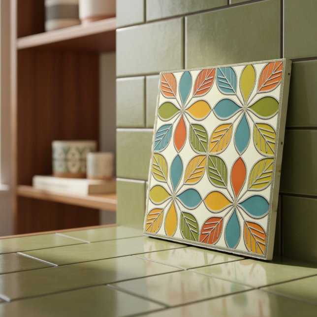Carreau Motif floral entrelacé milieu du XXe siècle modern (Créateur téléchargé)