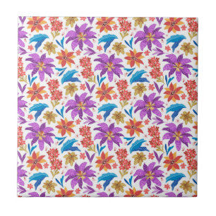 Carreau Motif floral exotique coloré dessiné à la main-707