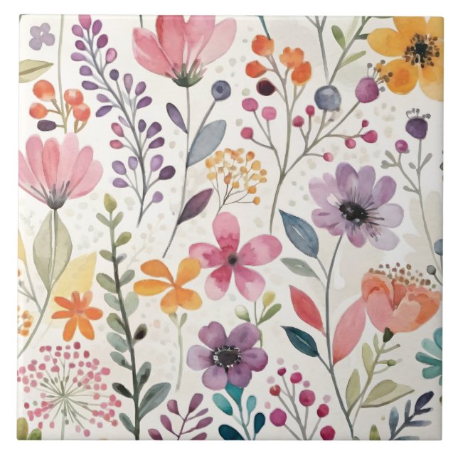 Carreau Motif floral fantaisiste de fleurs sauvages (Devant)