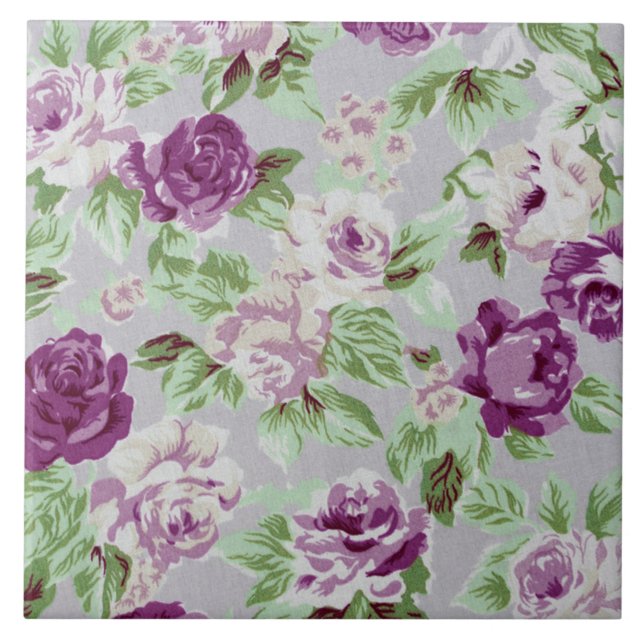 Carreau Motif floral Fleurs violettes Feuillage vert (Devant)