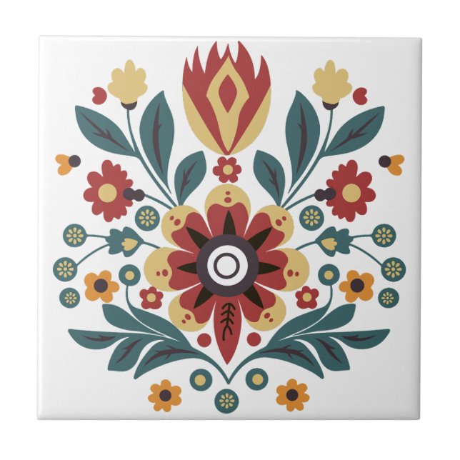 Carreau Motif floral folklorique scandinave (Devant)