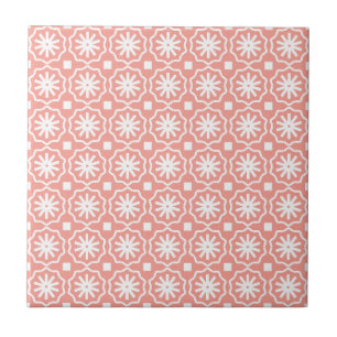 Carreau Motif floral géométrique moderne et blanc corail