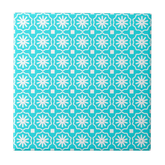 Carreau Motif floral géométrique moderne et bleu d'Aqua (Devant)