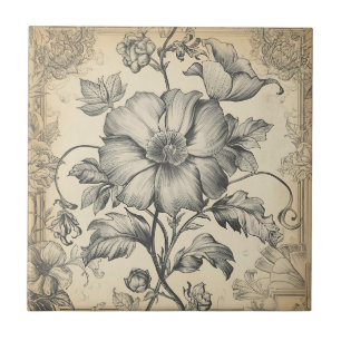 Carreau Motif floral gravé élégant vintage français