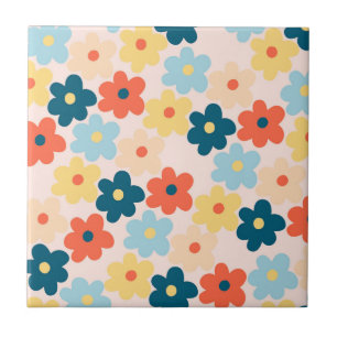 Carreau Motif floral hippie rétro coloré