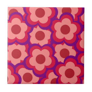 Carreau Motif floral hippie rétro de couleur audacieuse