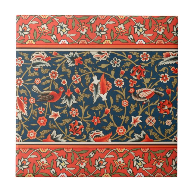 Carreau Motif floral indo-persan bohème vintage rouge (Devant)