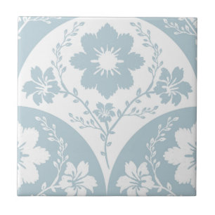 Carreau Motif floral japonais en bleu clair et blanc