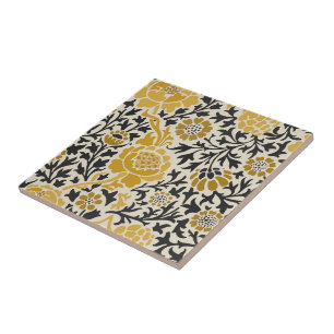Carreau Motif floral jaune et noir de style vintage