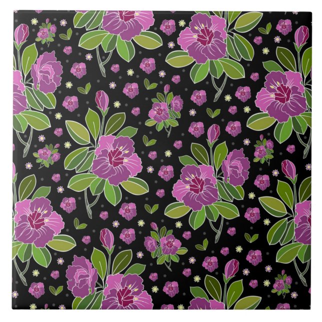 Carreau Motif floral Lilac rose vert noir (Devant)